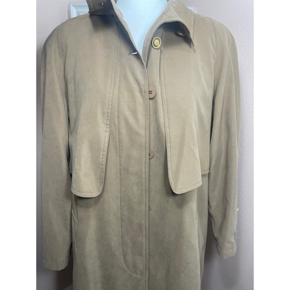 Gallery Jackets & Blazers - Gallery Petite Womens Tan Khaki Trench Coat Gold Crest Buttons Size 12 Petite‎